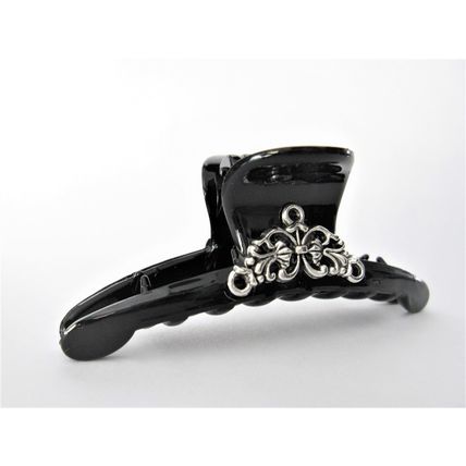 Black and silver metal design hair claw clip for fine, thin hair
