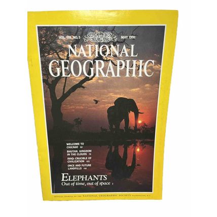 National Geographic Magazine May 1991 Elephants Vintage Collectable