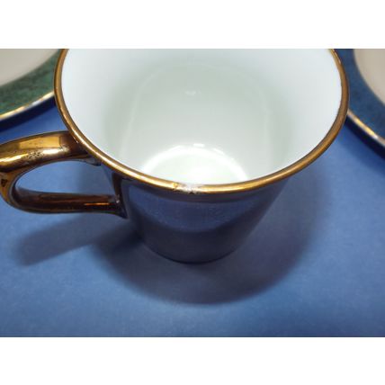 3 Pottery Barn Mugs Cups 4 Bread Plates Porcelain Hiraki Iridescent Purple Green