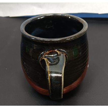 Rare Vintage Unique Signed & Hand Crafted Stoneware Pottery Face Mug Cup Coffee