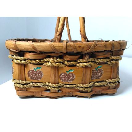 Small Apple Basket w/ Porcelain Handle - Rope Weave - Farmhouse Decor Beautiful