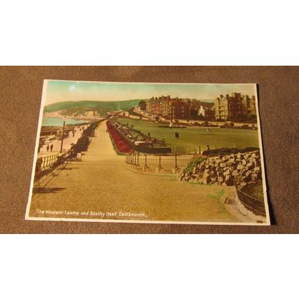 Tinted Real Photo Postcard - Western Lawns & Beachy Head, Eastbourne - Sussex