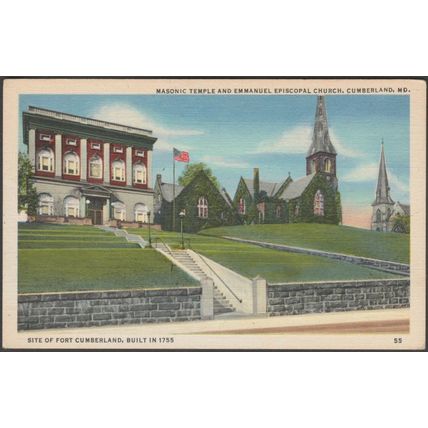 Masonic Temple & Church, Cumberland, Maryland, 1944 - Marken & Bielfeld Postcard