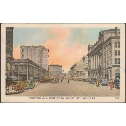 Portage Avenue, E from Garry Street, Winnipeg, 1948 - Valentine-Black Postcard