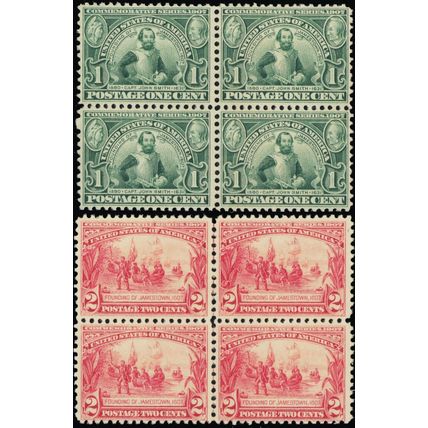 328-29, Mint Fine NH 1-2¢ Blocks of Four SCV $640 * Stuart Katz