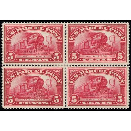 Q5, Mint VF-XF HR 5¢ - Gem Block of Four Parcel Post SCV $100 - Stuart Katz