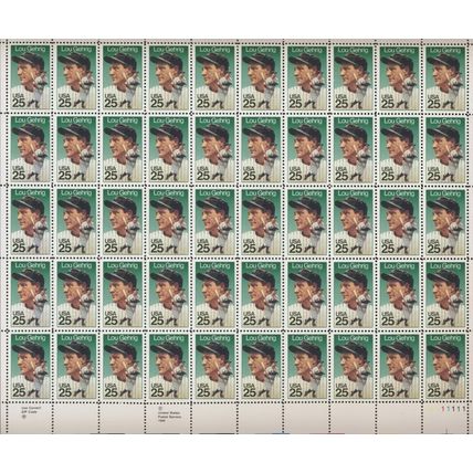 Lou Gehrig Baseball Player Sheet of Fifty 25 Cent Postage Stamps Scott 2417