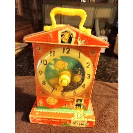 Old Vintage Fisher Price Music Box Clock # 998 10 3/4" Tall Working 1968
