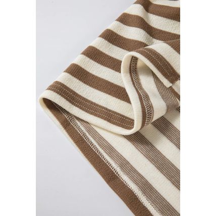 Brown Stripe Quarter Buttons Drop Sleeve Plus Size Hoodie
