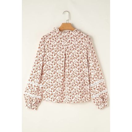 Yellow Printed Lace Detail Floral Puff Sleeve Fall Shirt