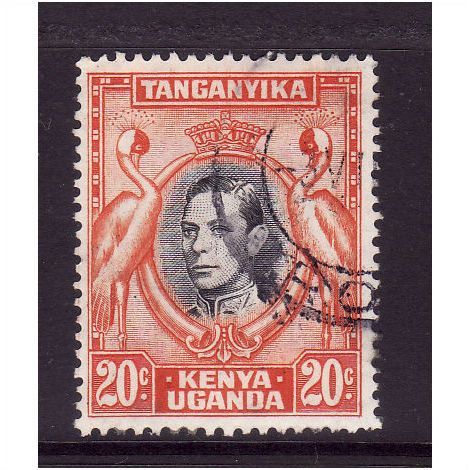 KENYA,UGANDA AND TANGANYIKA 1942 20c BLACK AND ORANGE FINE USED #3