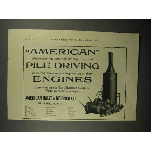 1911 American Hoist & Derrick Pile Driving Engine Ad