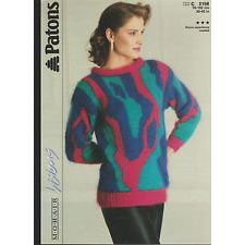 Patons 3156 Knitting Pattern for Teen/Lady's Mohair Colour Block Sweater 30-40"