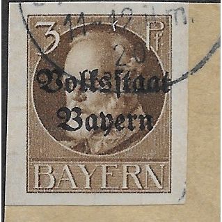 GER (BAVARIA) 1919 3pf 'KING LUDWIG (VOLKSTAAT) (IMPERFED FINE USED(EBID64-456)