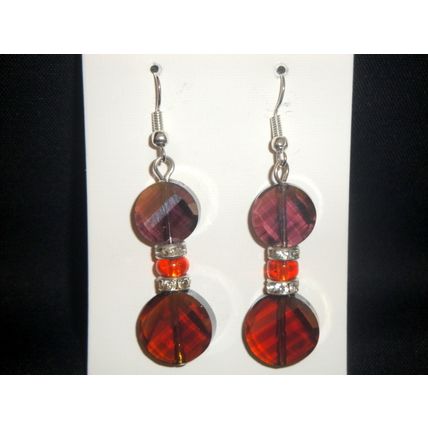 Fabulous fire polished dark amber twist disc crystal glass drop earrings