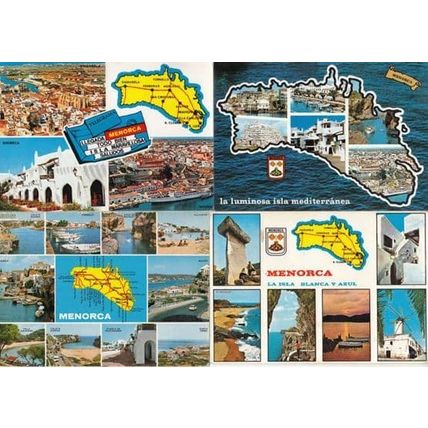 Menorca 4x Map 1980s Postcard s