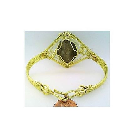 Agate Gold Wire Wrap Gemstone Bangle Cuff Bracelet Sz. 7