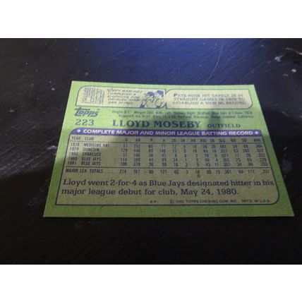 1982 Topps Card # 223A Lloyd Moseby Excellent-Mint (6) Toronto Blue Jays