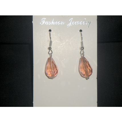Elegant large fire polished pink champagne Czech crystal glass earrings