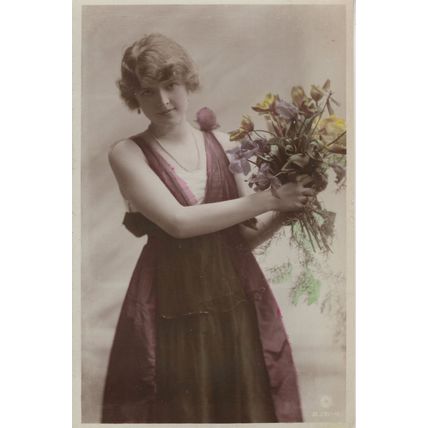 Miss Constance Worth Hand Painted British Beauty RPC Postcard