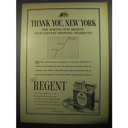 1956 Regent Cigarettes Ad - Thank you, New York