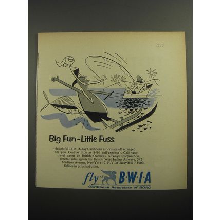 1956 BWIA Airlines Ad - Big Fun - Little Fuss