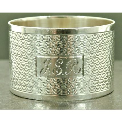 Vintage Solid Sterling Silver Art Deco Engine Turned Napkin Ring 1943 E Houlston