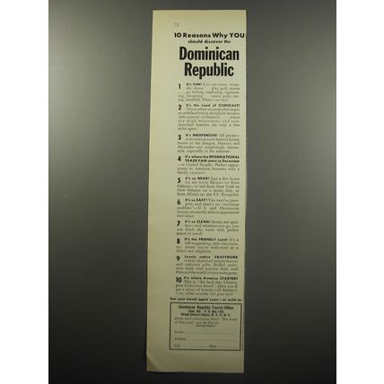 1955 Dominican Republic Tourist Office Ad - 10 reasons why you should discover