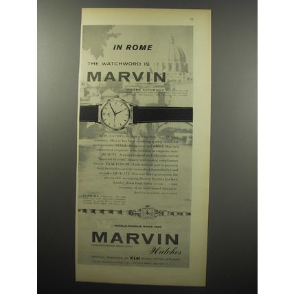 1955 Marvin Milano Automatic Watch Ad - In Rome the Watchword is Marvin