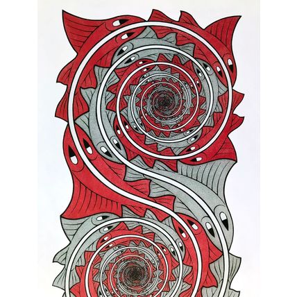 ESCHER print WHIRLPOOLS red black Vintage Escher Poster optic wall art large