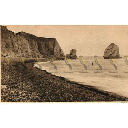Stag & Arch Rocks, Freshwater Bay, IOW, Photogravure Nigh's Postcard 1927