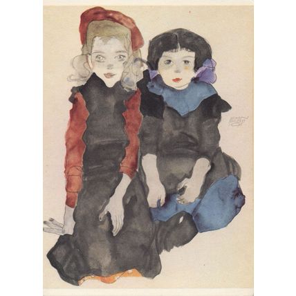 Egon Schiele Zwei Madchen Austrian Art Painting Postcard