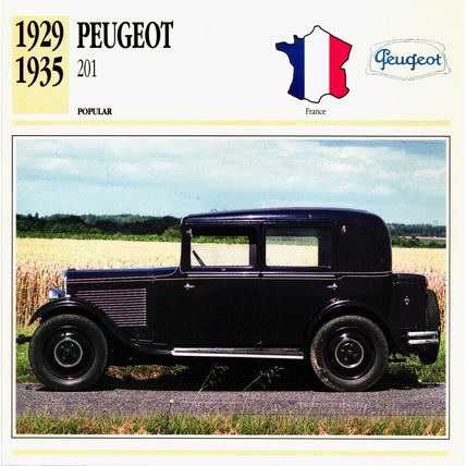Collectors Club card. Classic Cars. Peugeot 201