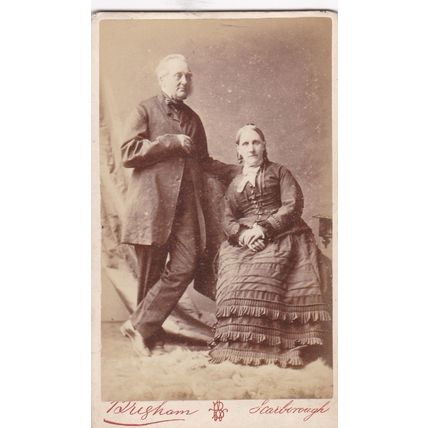 VICTORIAN CDV PHOTO - OLDER COUPLE BY BRIGHAM, SCARBOROUGH. LAYERED DRESS