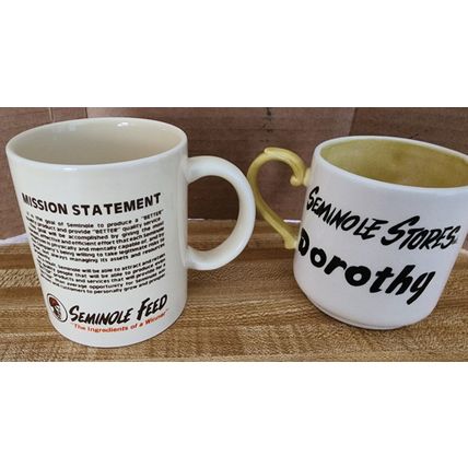 2 Vintage Seminole Feed Coffee Mugs Dorothy and Mission Statement