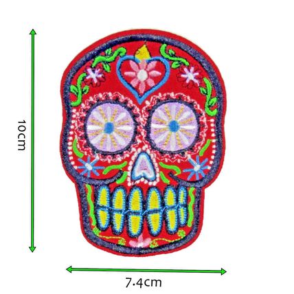 Day Of The Dead Candy Mexican Iron On Skull Patch 10 x 7.4 cm Embroidered P353