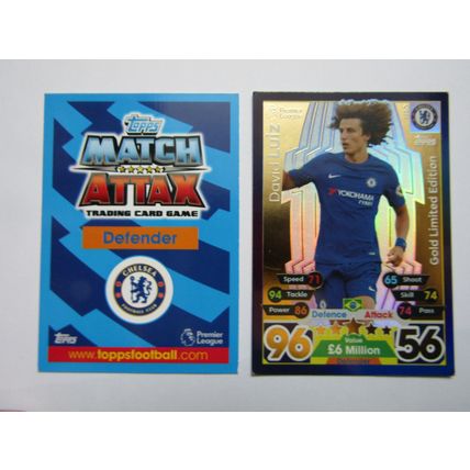 LE8G. David Luiz Gold Limited - Chelsea - Match Attax 2017/18 Football Card EF1