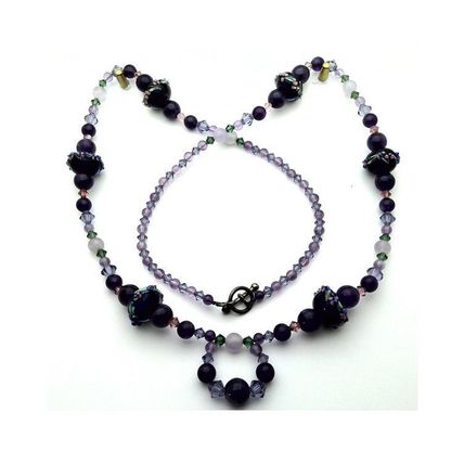 Art Glass Amethyst Beaded Gemstone Necklace