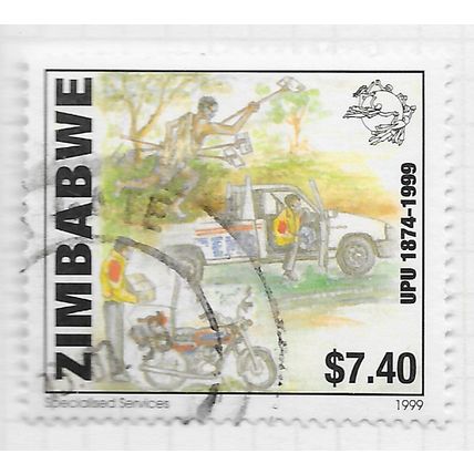 ZIMBABWE 1999 125 YEARS UPU POSTMAN RUNNER SPECIAL MOTORBIKE DELIVERY $7.40 USED