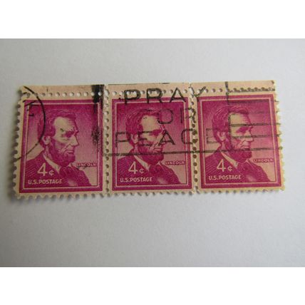 3-Abraham Lincoln 4 cent stamp purple! Rare Stamp! - Pray For Peace Postmark