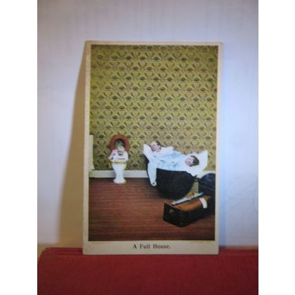 'A FULL HOUSE' BAMFORTH No 1318 humour unused antique postcard baby toilet =