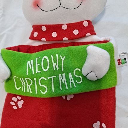 CAT PLUSH 24" "Meowy Christmas" STOCKING Stuffed Kitty dei