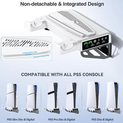 Ps5/Slim/Pro Wall Mount Kit with Cooling Fan & Charging Station, PS5 Shelf Float