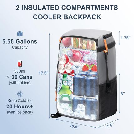 Backpack Cooler Insulated Leak Proof 30/45 Cans, 2 Insulated Compartments Therma