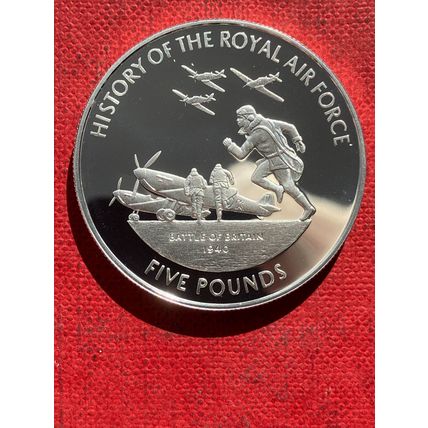 GUERNSEY 2008 SILVER PROOF £5 COIN, BATTLE OF BRITAIN, HISTORY OF THE RAF.