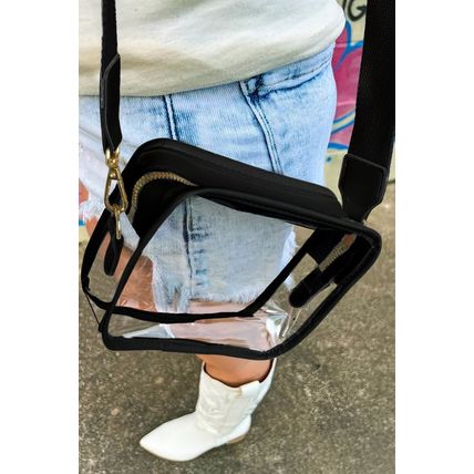 Black Clear PVC Leather Strap Crossbody Bag