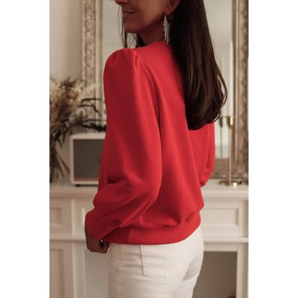 Red Button Tab Detail Long Sleeve Top