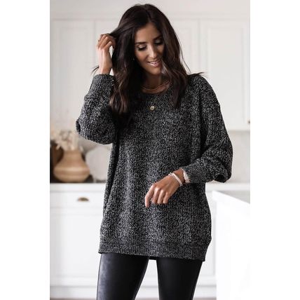 Black Glittering Long Sleeve Tunic Sweater
