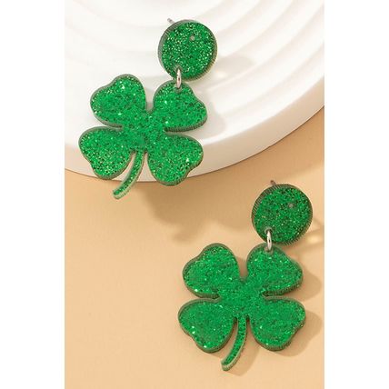 Blackish Green St Patricks Shamrock Shape Stud Earrings