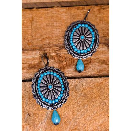 Sea Green Western Retro Turquoise Dangle Earrings